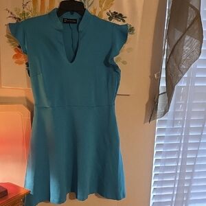 New York & Company Sky Blue Flutter Sleeve Mini Dress